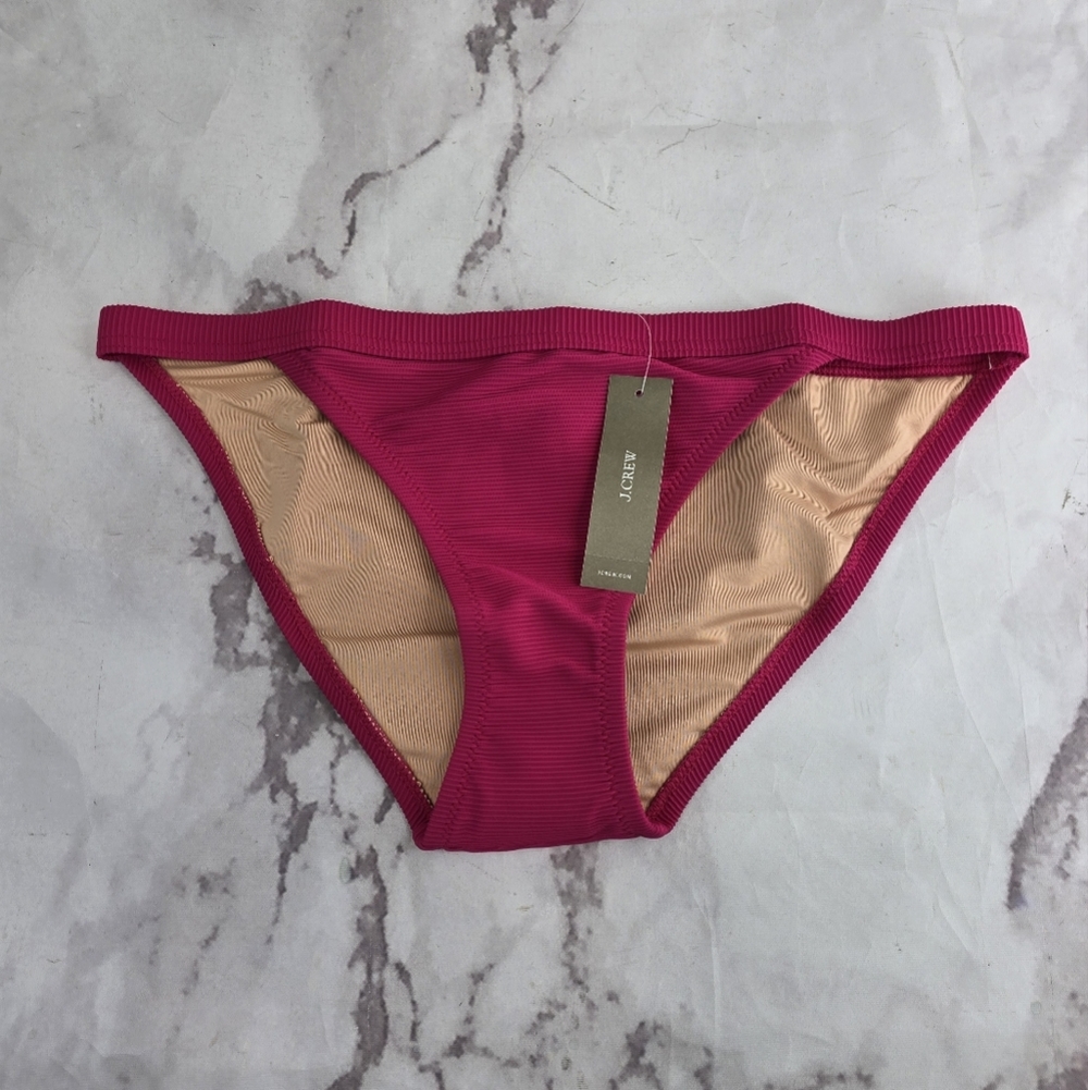 J Crew Swim Bottom Pink Hipster Low Rise Full Coverage Ribbed Trim Suit BH485